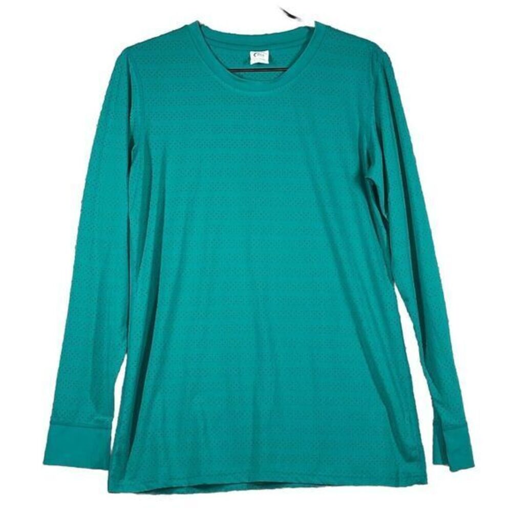 Zyia Active Long Sleeve Teal Perforated Activewear Workout Shirt Top Women's L‎